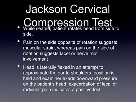 jackons cervical compression test|cervical orthopedic tests positive.